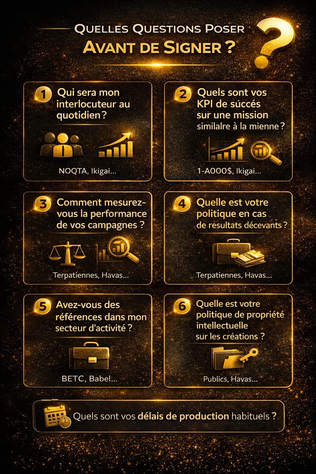 Infographie : les 7 questions essentielles à poser avant de signer avec une agence de communication